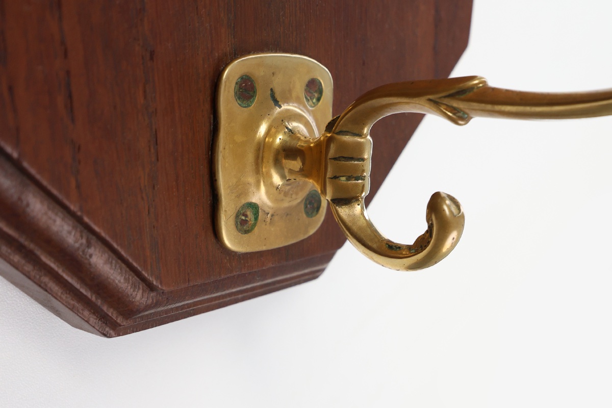 Art Deco Oak And Copper Coat Rack, Belgium, 1920s-photo-2