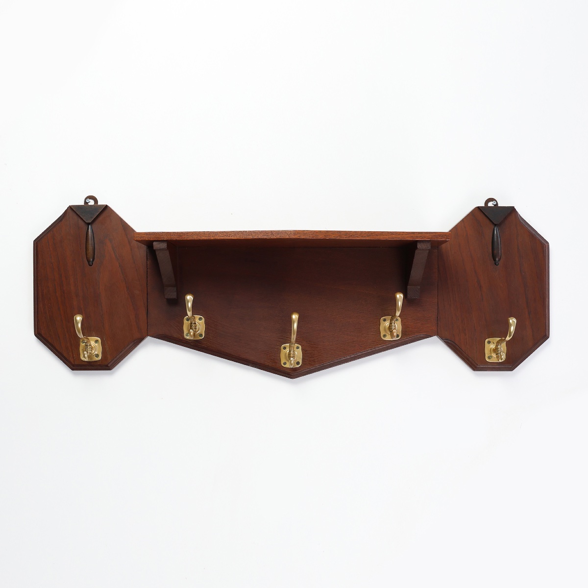 Art Deco Oak And Copper Coat Rack, Belgium, 1920s