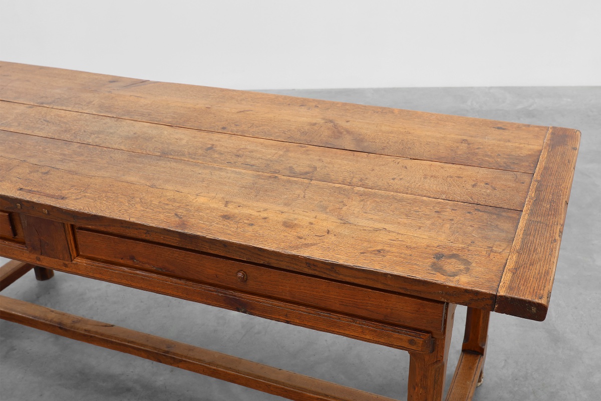 Table de salle à manger en chêne du XIXe siècle, avec tiroirs à ouverture latérale, France-photo-6