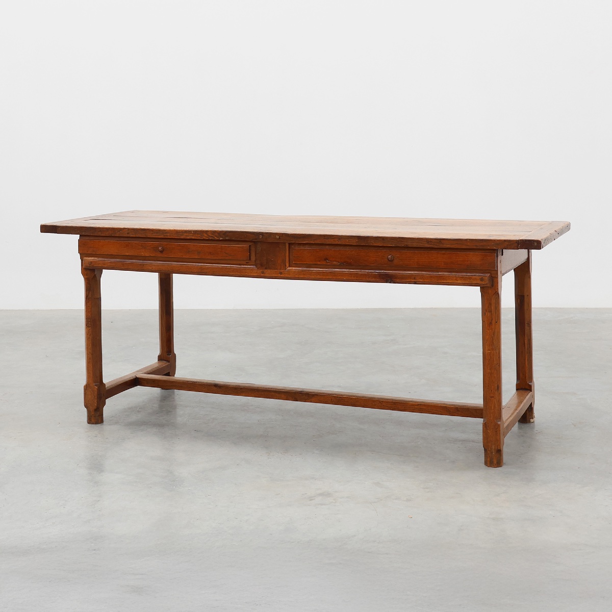 Table de salle à manger en chêne du XIXe siècle, avec tiroirs à ouverture latérale, France