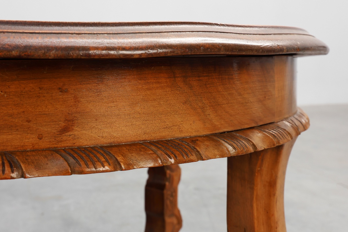 Round Walnut Coffee Table In The Renaissance Style, France – Late 19th Century-photo-3