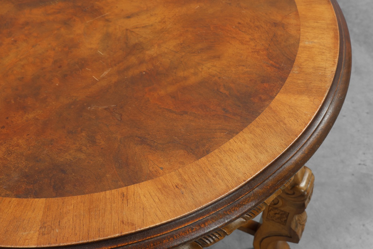 Round Walnut Coffee Table In The Renaissance Style, France – Late 19th Century-photo-4