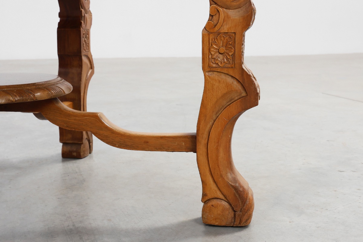 Round Walnut Coffee Table In The Renaissance Style, France – Late 19th Century-photo-1