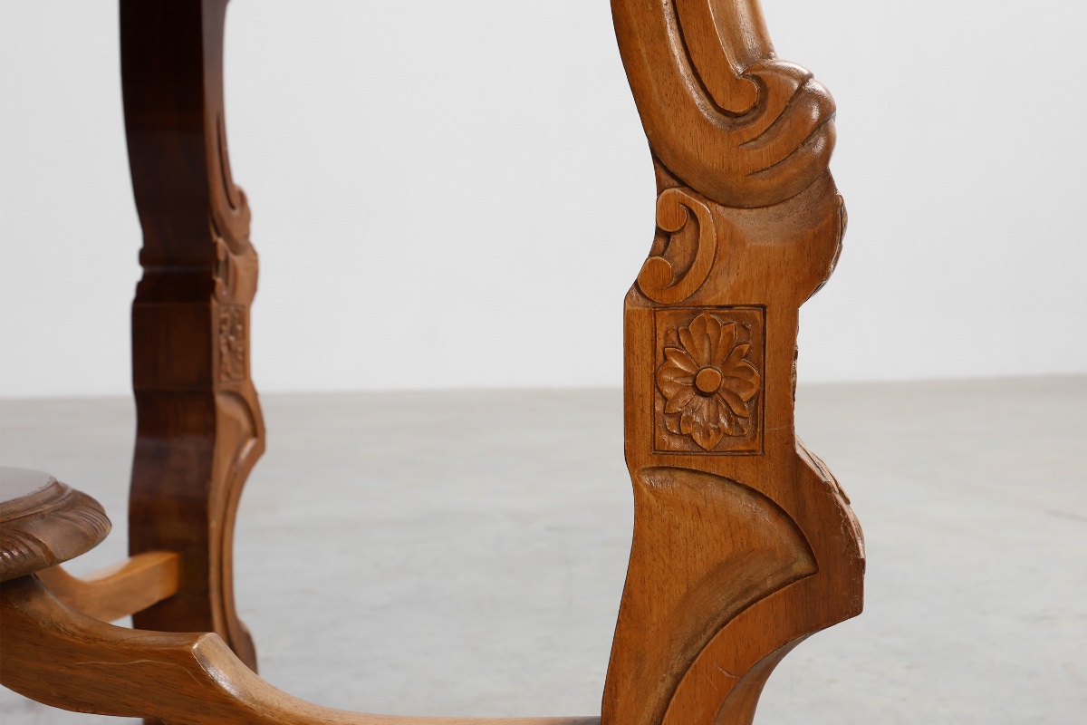 Round Walnut Coffee Table In The Renaissance Style, France – Late 19th Century-photo-2