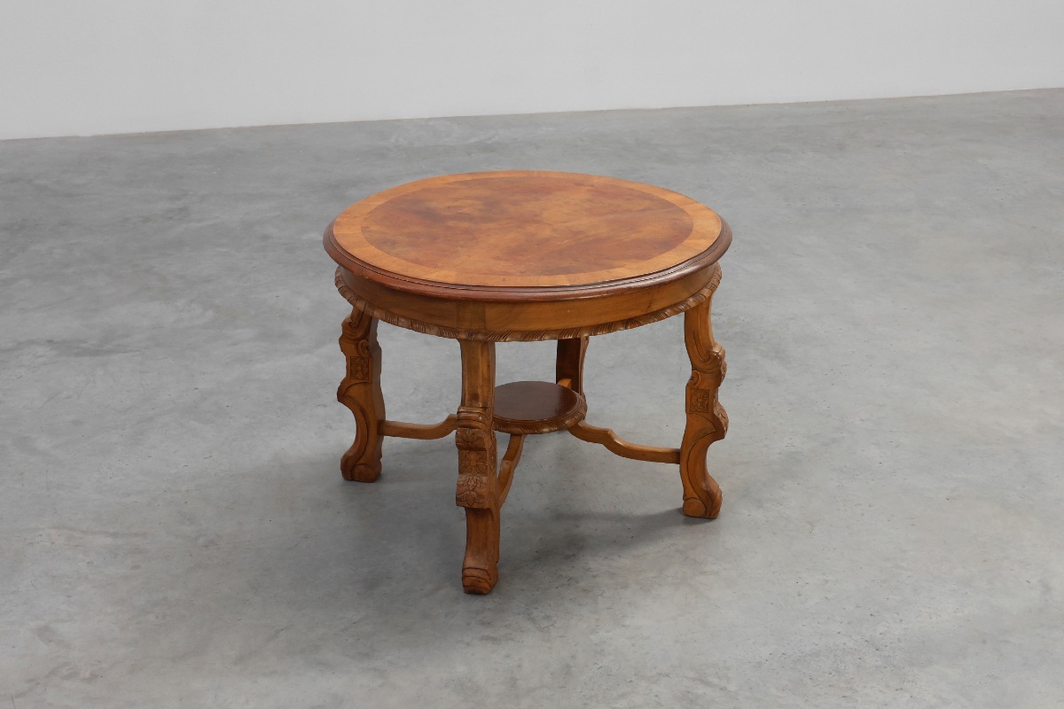 Round Walnut Coffee Table In The Renaissance Style, France – Late 19th Century-photo-3