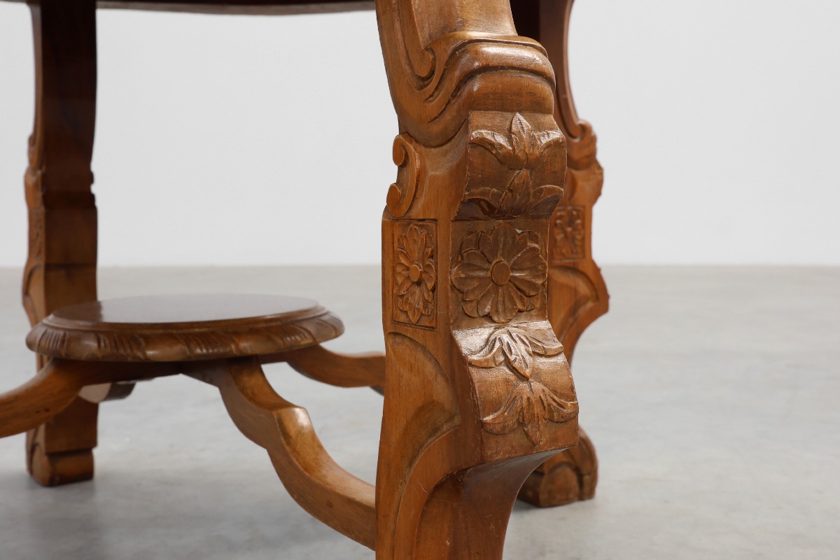 Round Walnut Coffee Table In The Renaissance Style, France – Late 19th Century-photo-4