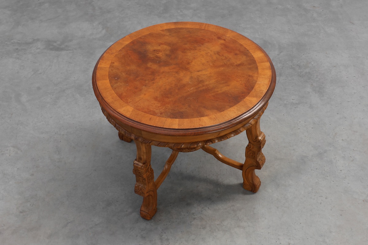 Round Walnut Coffee Table In The Renaissance Style, France – Late 19th Century-photo-5