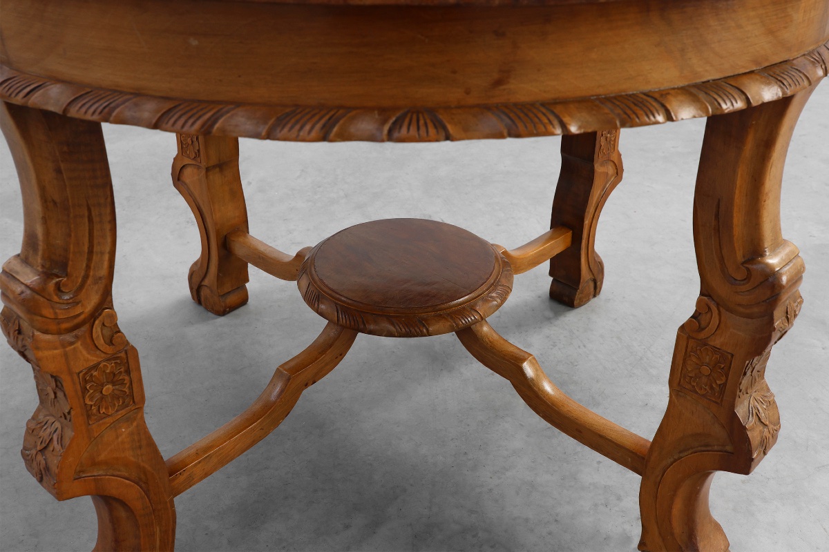 Round Walnut Coffee Table In The Renaissance Style, France – Late 19th Century-photo-6