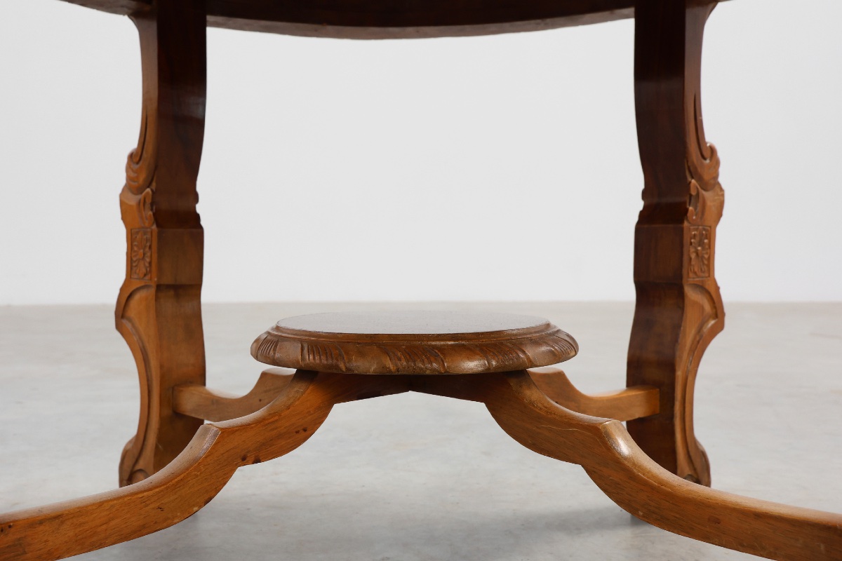 Round Walnut Coffee Table In The Renaissance Style, France – Late 19th Century-photo-7