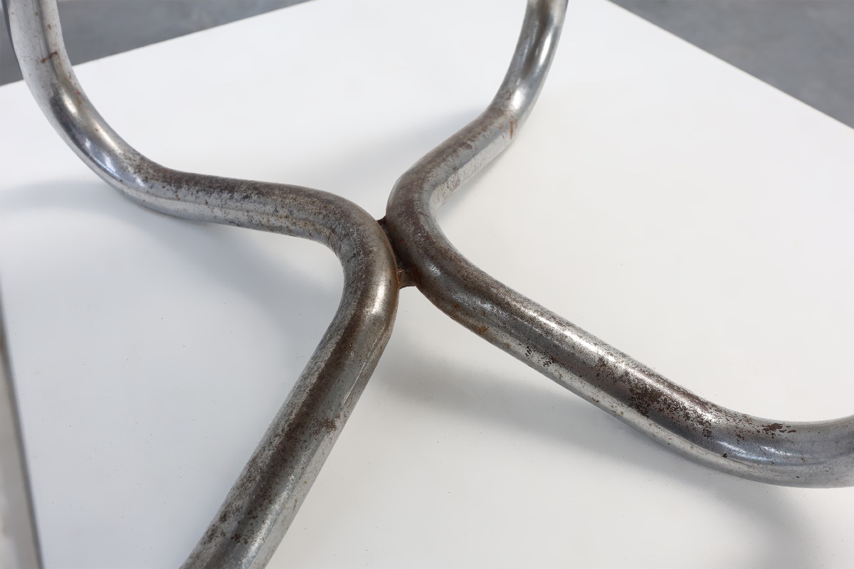 Tabouret moderniste Bauhaus avec structure tubulaire chromée et assise en cuir, Allemagne -photo-5