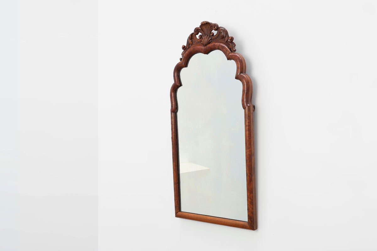      Louis XV-style Scalloped Burl Veneer Mirror, France, Late 19th Century-photo-1