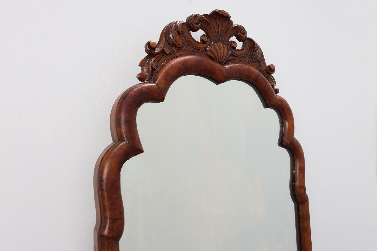      Louis XV-style Scalloped Burl Veneer Mirror, France, Late 19th Century-photo-3