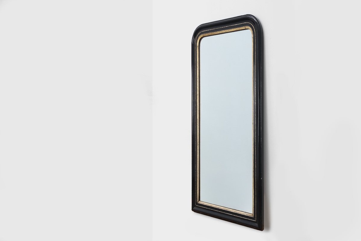 Miroir Louis-Philippe en bois laqué noir et doré, France, vers 1850-photo-2