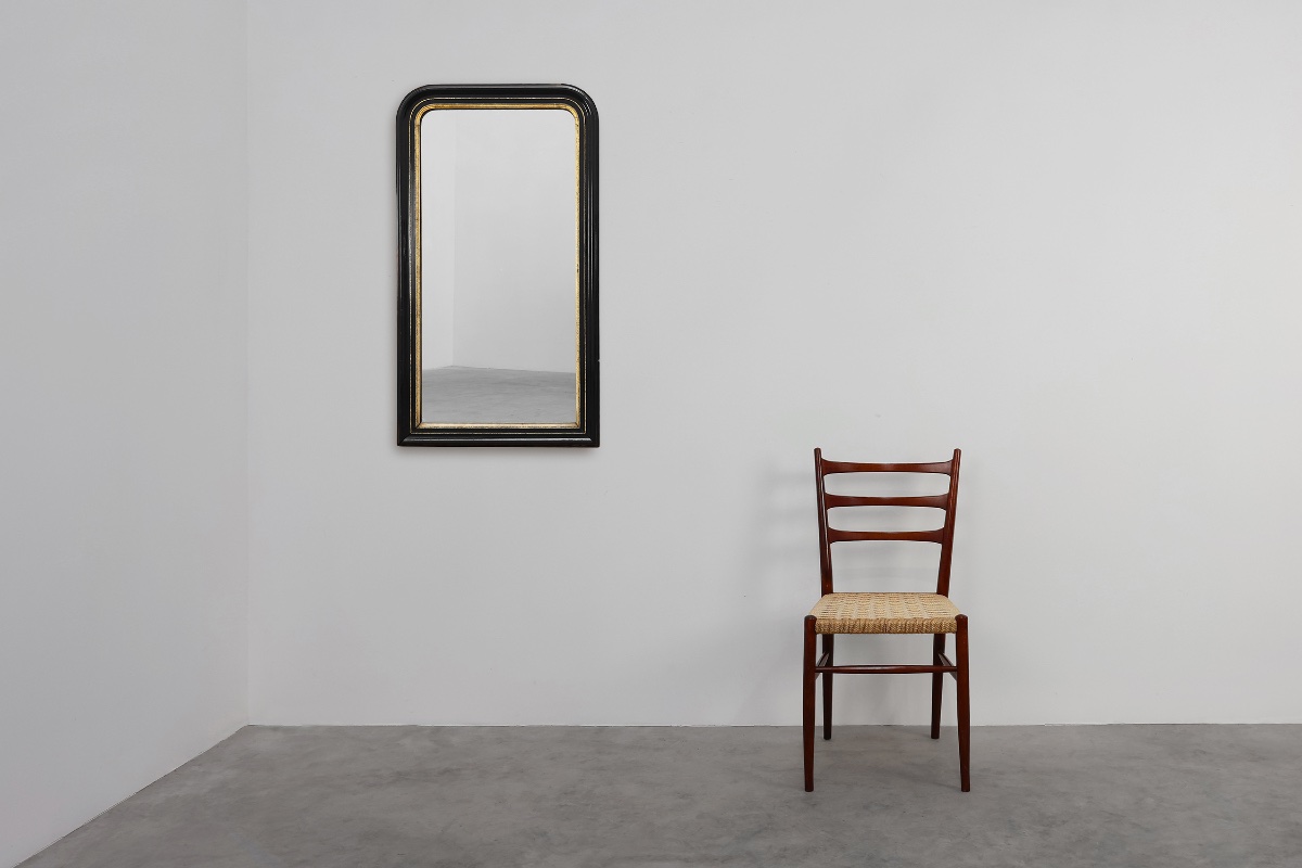 Miroir Louis-Philippe en bois laqué noir et doré, France, vers 1850-photo-3