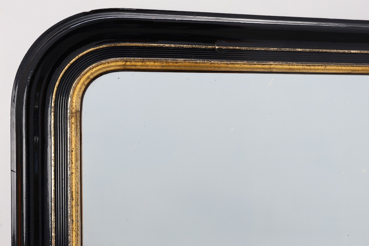 Miroir Louis-Philippe en bois laqué noir et doré, France, vers 1850-photo-2