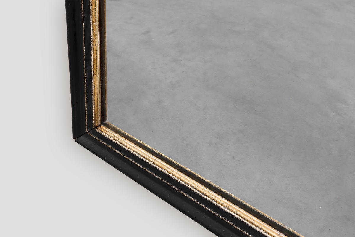 Miroir Louis-Philippe en bois laqué noir et doré, France, vers 1850-photo-3