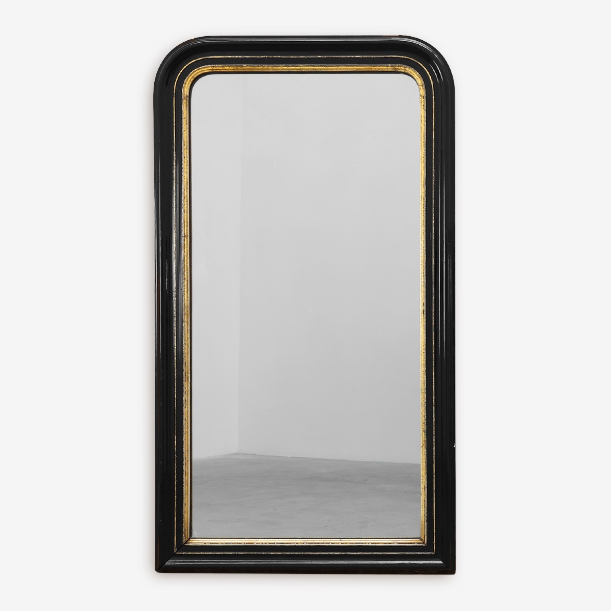 Miroir Louis-Philippe en bois laqué noir et doré, France, vers 1850