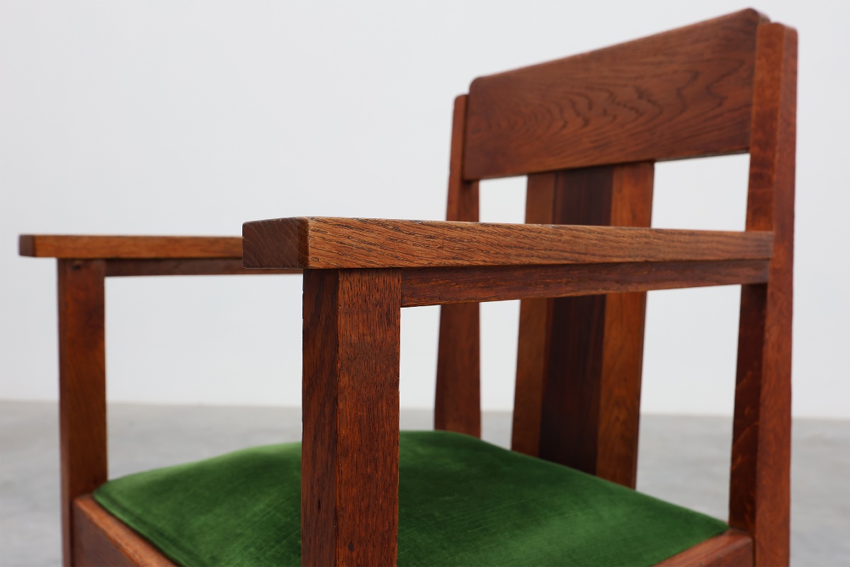 Oak And Velvet Occasional Chair, Amsterdam School Style, Netherlands, 1920s-photo-2