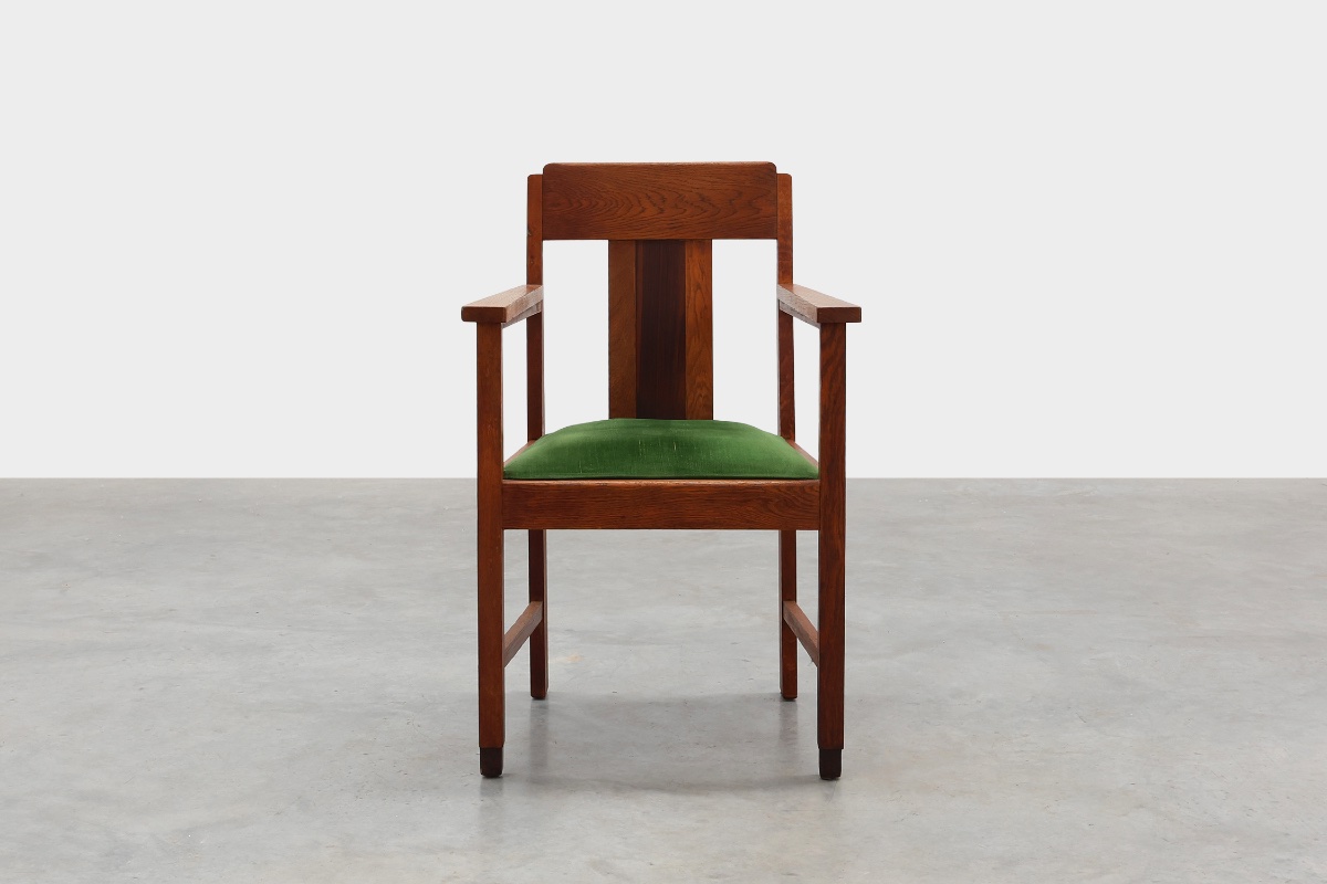 Oak And Velvet Occasional Chair, Amsterdam School Style, Netherlands, 1920s-photo-3
