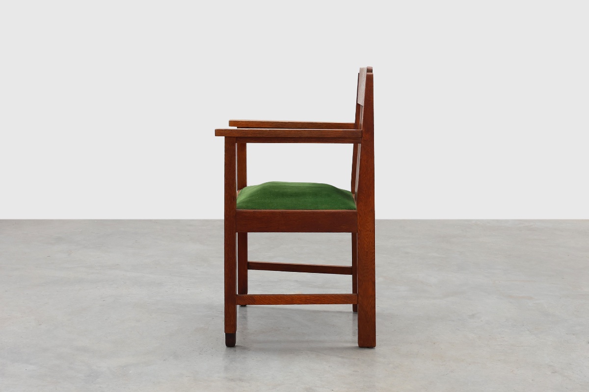 Oak And Velvet Occasional Chair, Amsterdam School Style, Netherlands, 1920s-photo-1