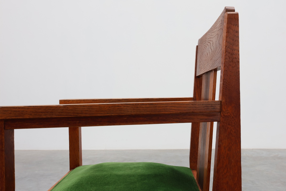 Oak And Velvet Occasional Chair, Amsterdam School Style, Netherlands, 1920s-photo-5