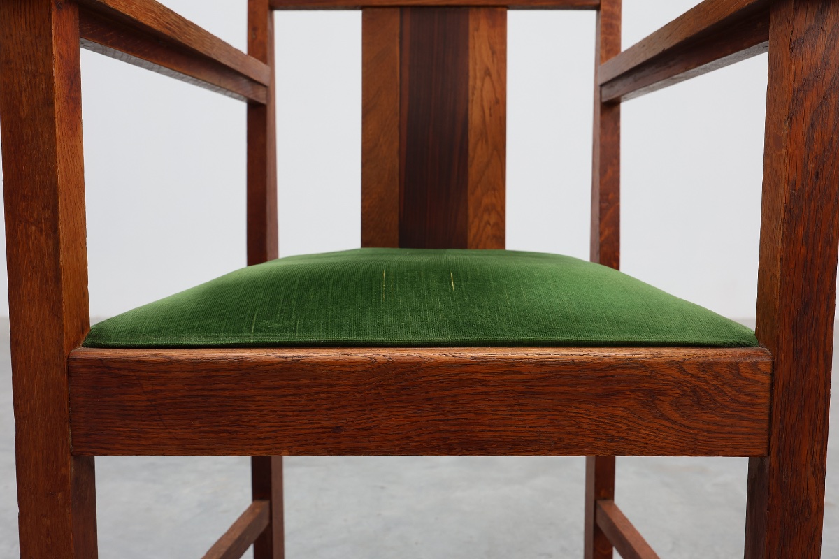 Oak And Velvet Occasional Chair, Amsterdam School Style, Netherlands, 1920s-photo-6
