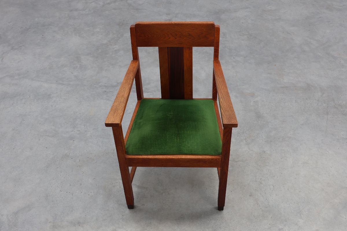 Oak And Velvet Occasional Chair, Amsterdam School Style, Netherlands, 1920s-photo-8