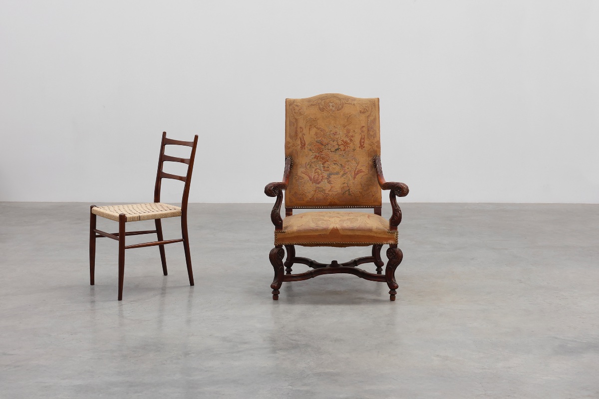 Carved Walnut Armchair, Decorated With Scrollwork And Upholstered, France, Circa 1800-photo-1