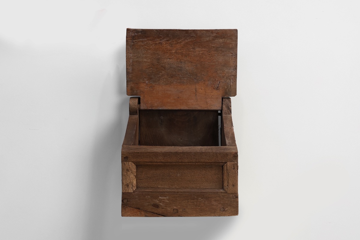 Antique French Oak Wall Salt Box, Ca. 1850-photo-3