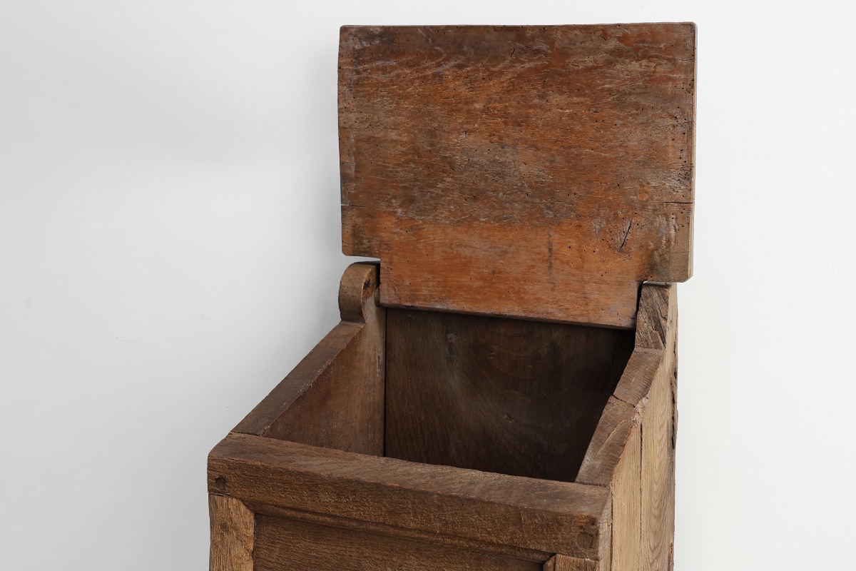 Antique French Oak Wall Salt Box, Ca. 1850-photo-1