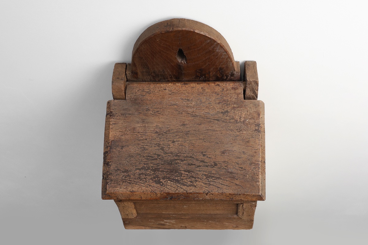 Antique French Oak Wall Salt Box, Ca. 1850-photo-3