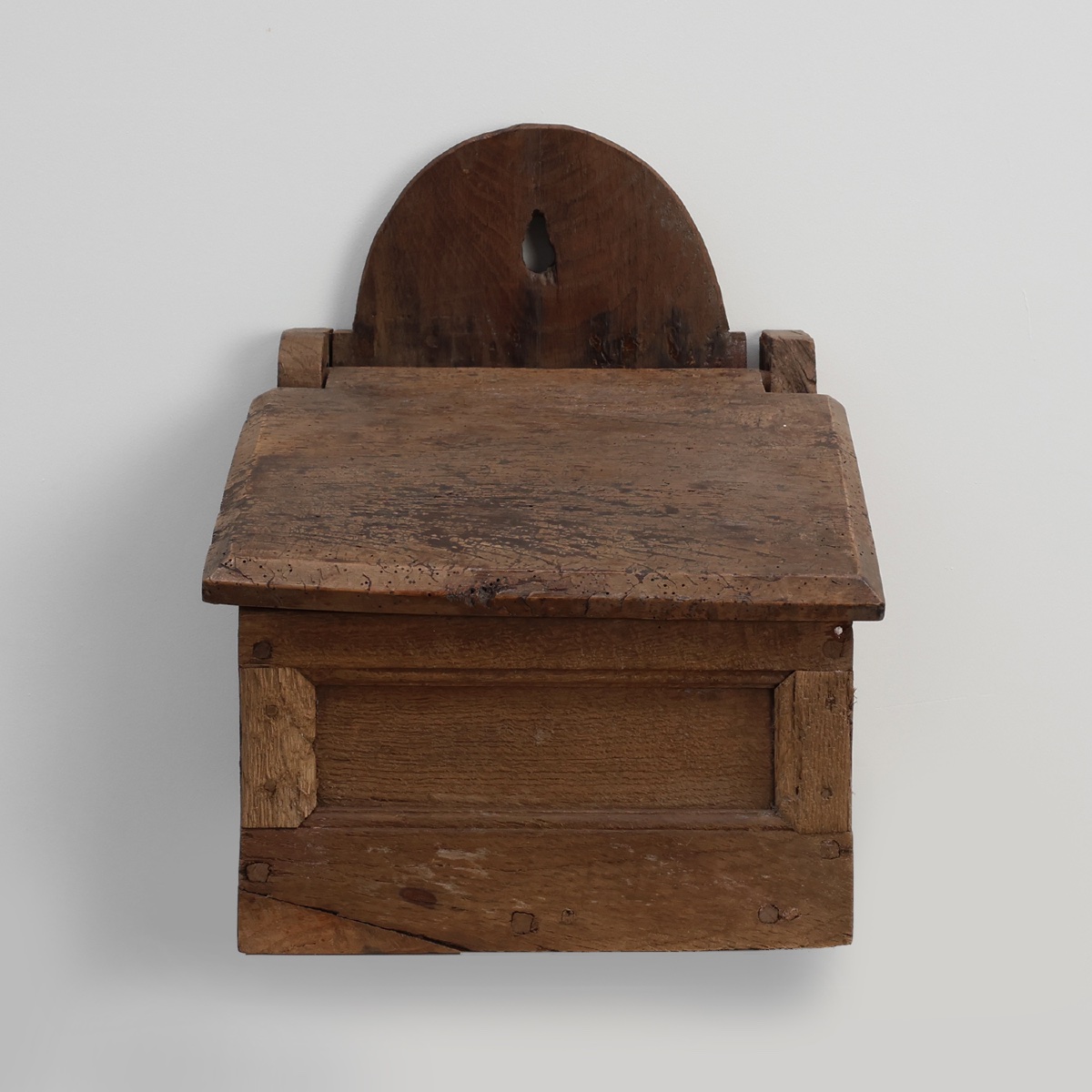Antique French Oak Wall Salt Box, Ca. 1850