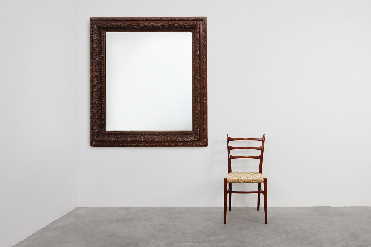 Grand miroir ancien français en chêne sculpté, fin XIXe siècle-photo-2