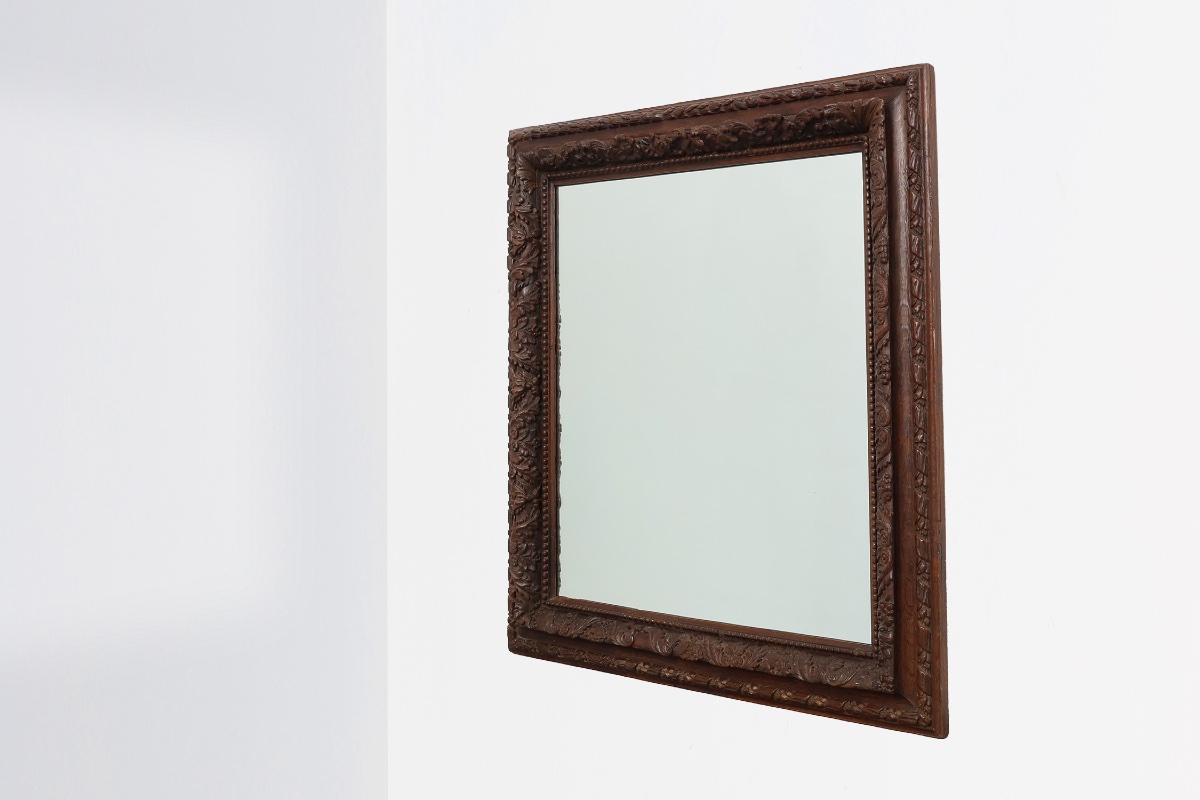Grand miroir ancien français en chêne sculpté, fin XIXe siècle-photo-3