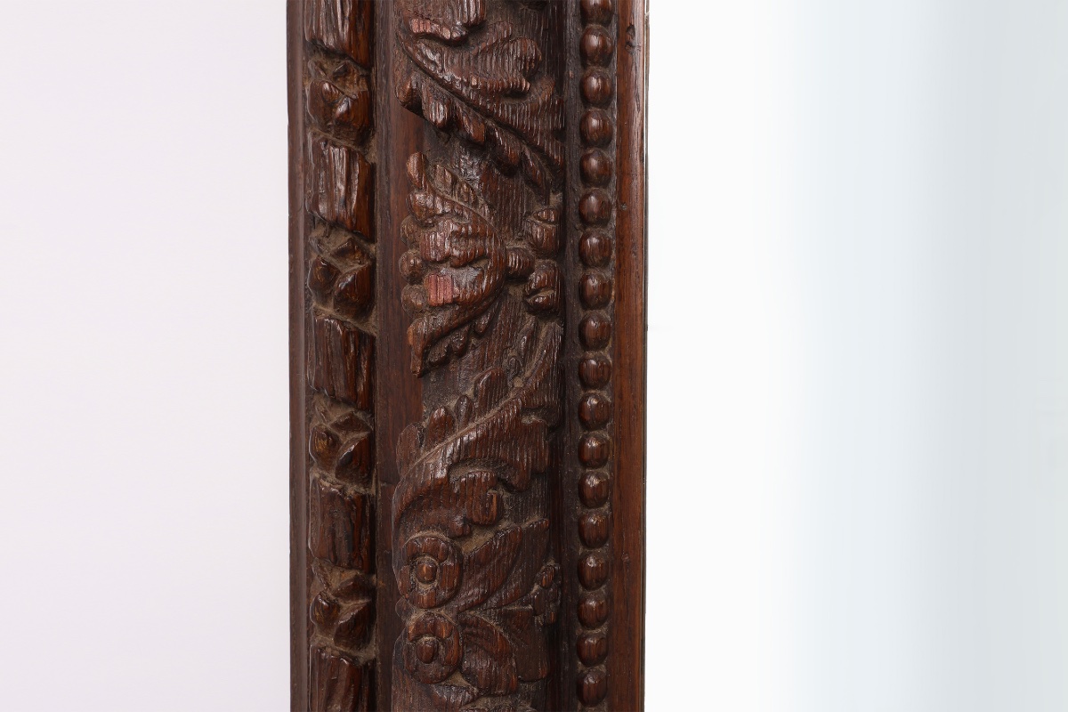 Grand miroir ancien français en chêne sculpté, fin XIXe siècle-photo-1