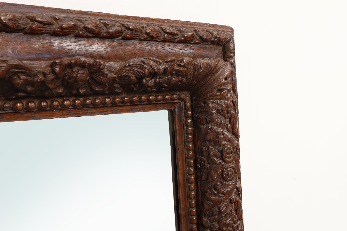 Grand miroir ancien français en chêne sculpté, fin XIXe siècle-photo-2