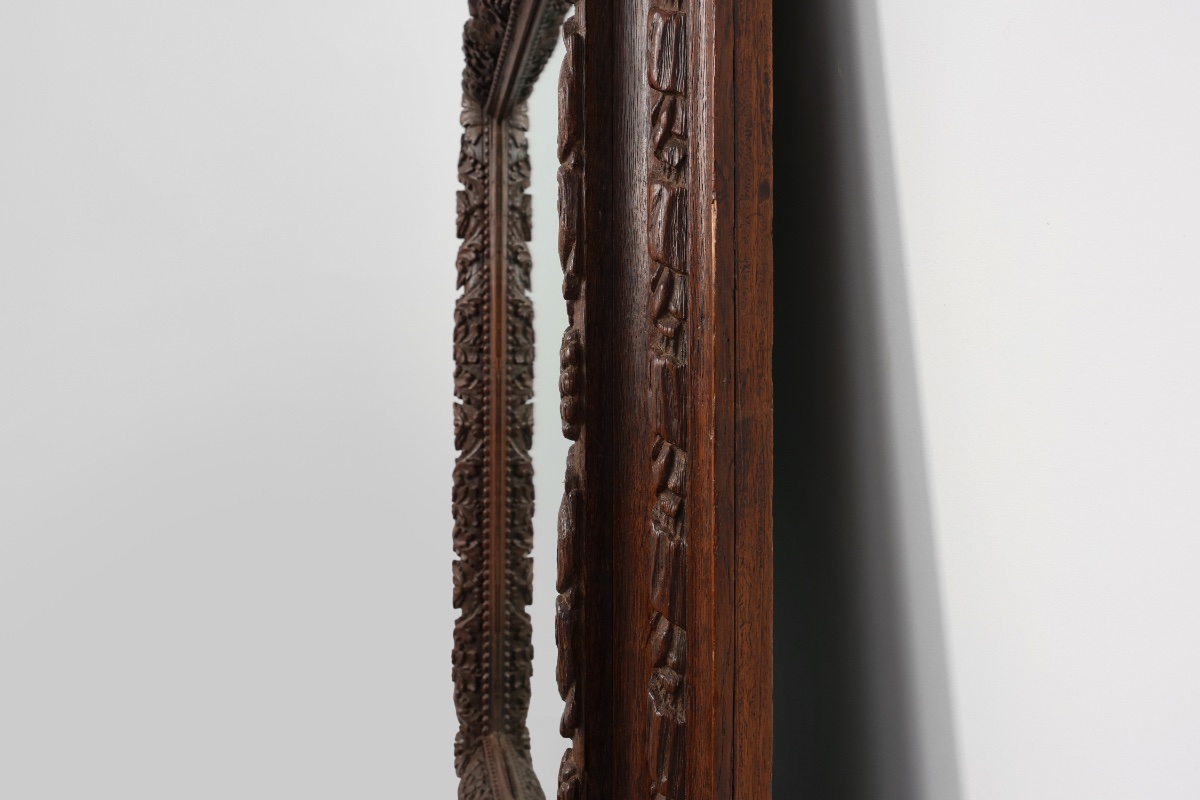 Grand miroir ancien français en chêne sculpté, fin XIXe siècle-photo-5