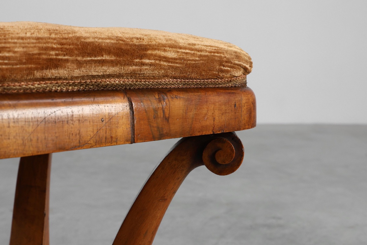 Art Deco Walnut Stool With Fabric, Italy, 1920s-photo-3