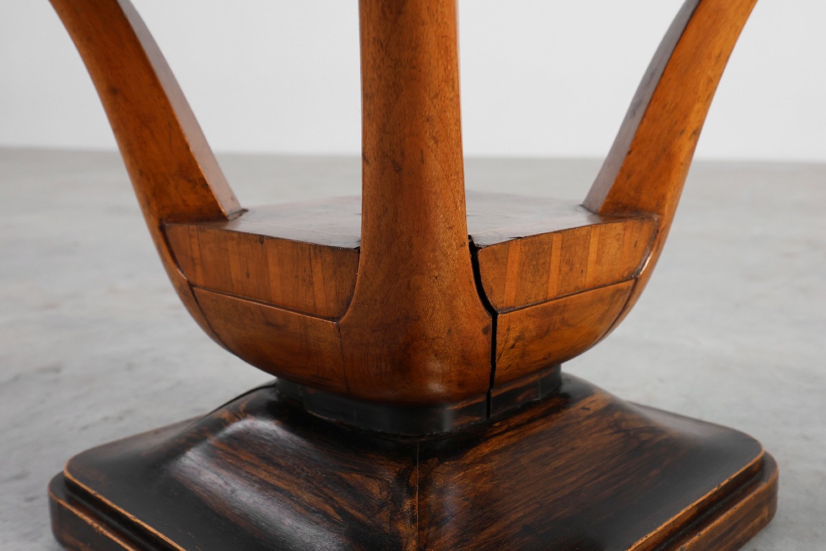 Art Deco Walnut Stool With Fabric, Italy, 1920s-photo-4