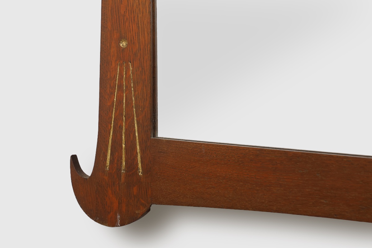 Art Nouveau Mirror In Oak With Gilded Inlay, France Ca. 1915-photo-3