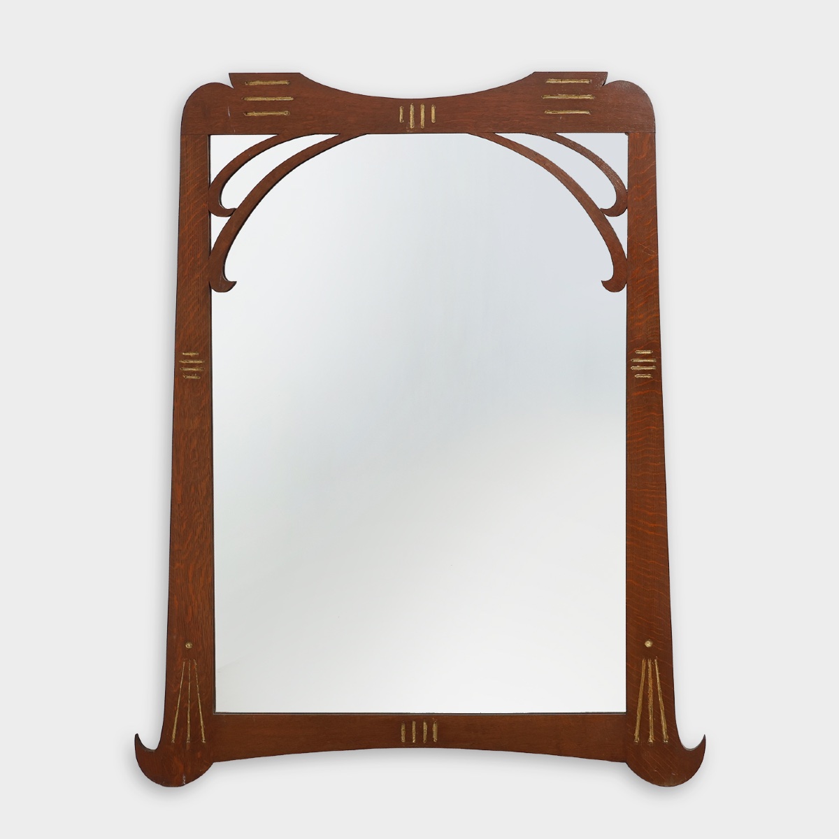 Art Nouveau Mirror In Oak With Gilded Inlay, France Ca. 1915