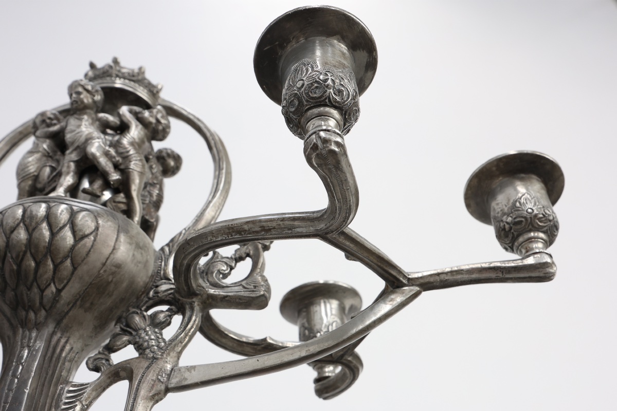 Art Nouveau Tin Candle Holder By Achille Gamba, Italy Ca. 1900-photo-3