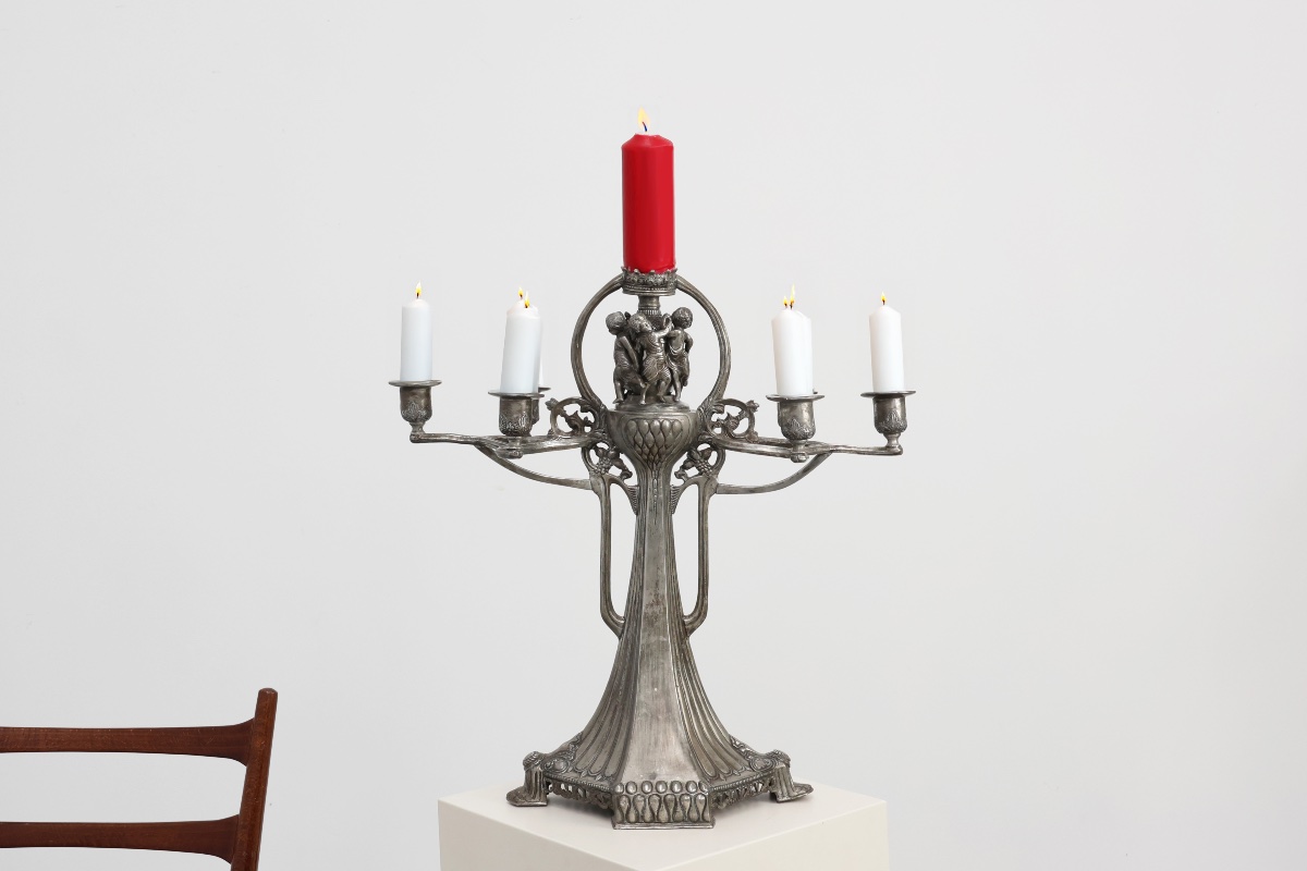 Art Nouveau Tin Candle Holder By Achille Gamba, Italy Ca. 1900-photo-4