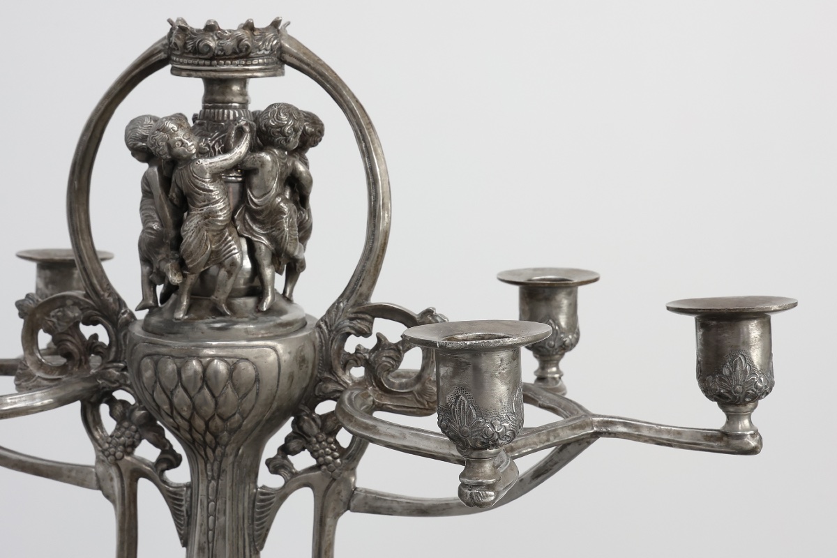 Art Nouveau Tin Candle Holder By Achille Gamba, Italy Ca. 1900-photo-1