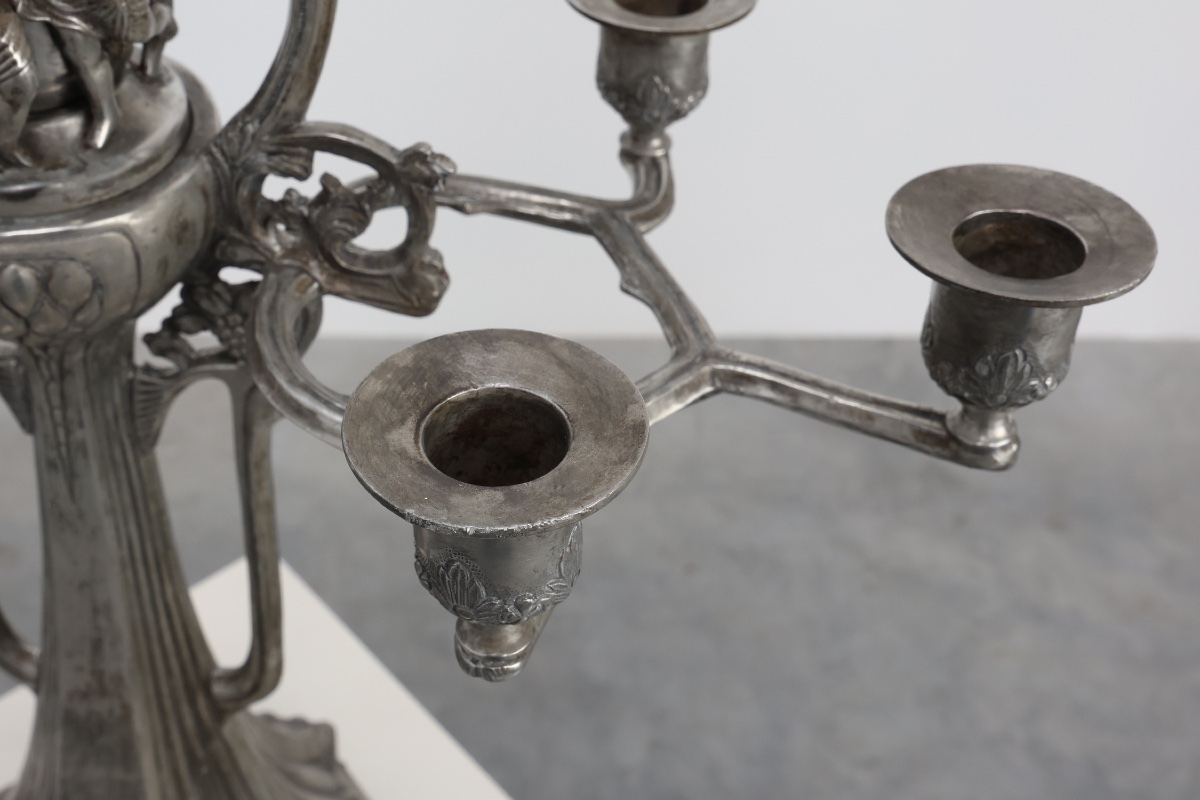 Art Nouveau Tin Candle Holder By Achille Gamba, Italy Ca. 1900-photo-2