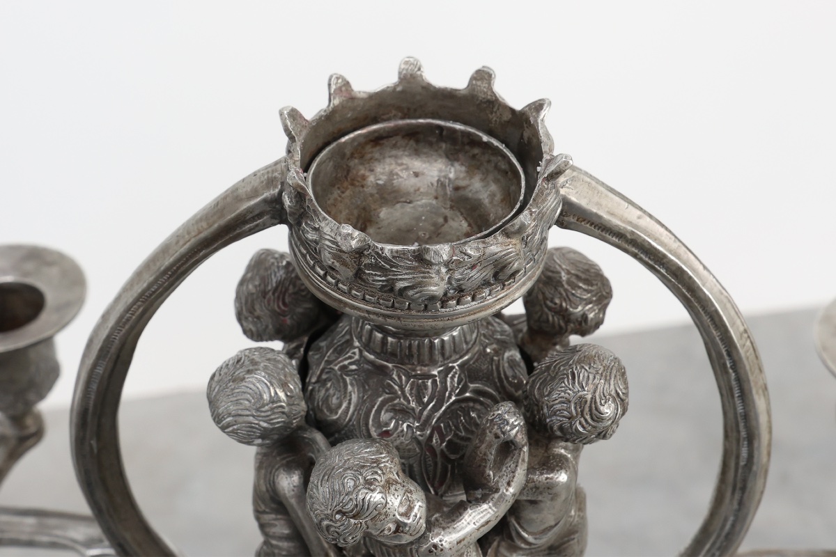 Art Nouveau Tin Candle Holder By Achille Gamba, Italy Ca. 1900-photo-3