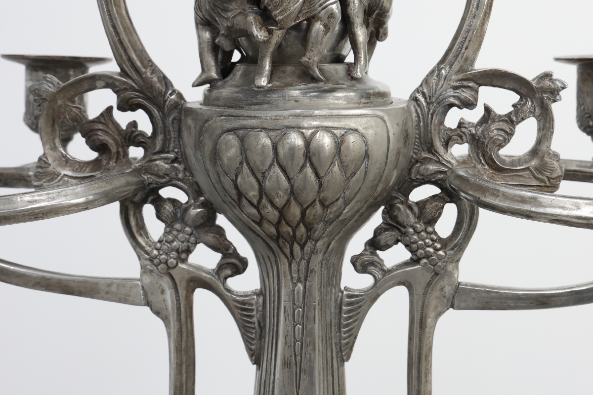 Art Nouveau Tin Candle Holder By Achille Gamba, Italy Ca. 1900-photo-4
