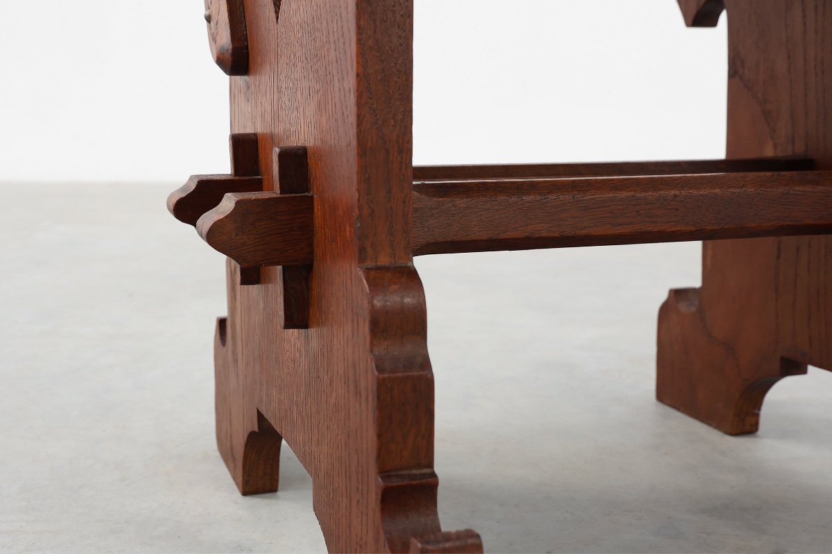 Tabouret belge Arts & Crafts en chêne, 1890-photo-3