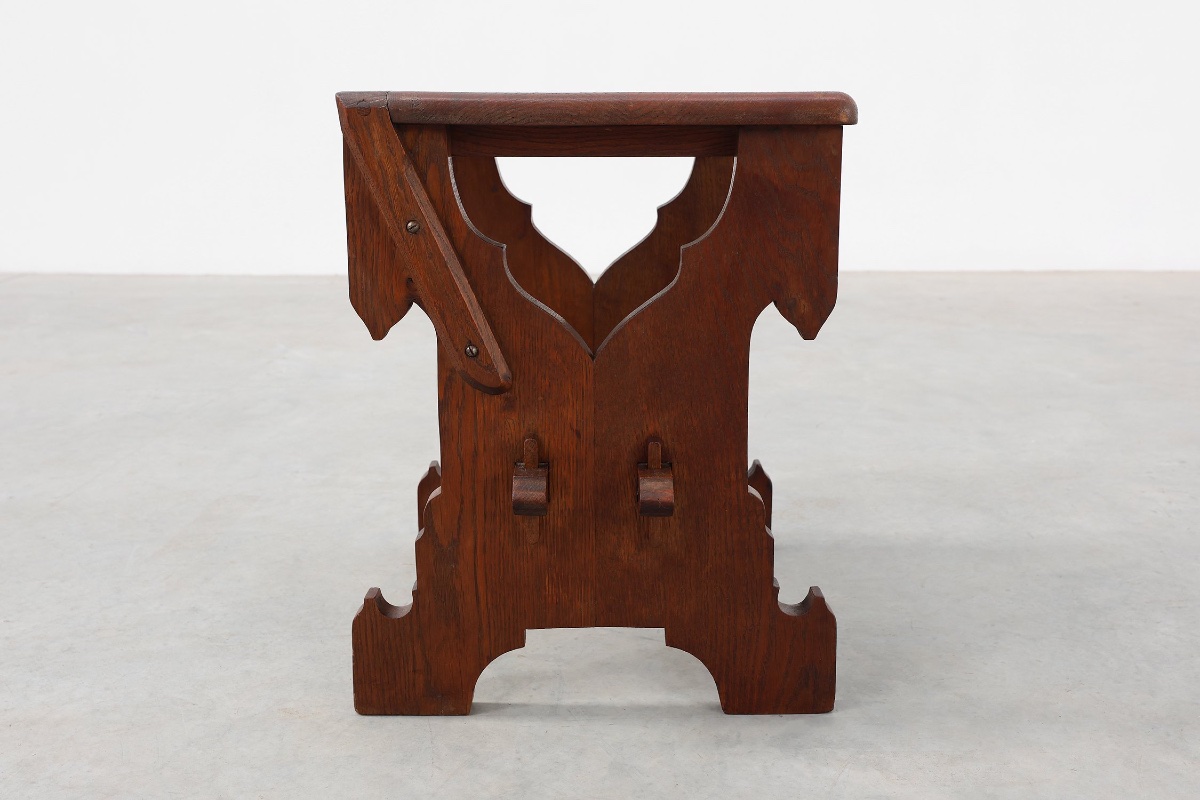Tabouret belge Arts & Crafts en chêne, 1890-photo-4