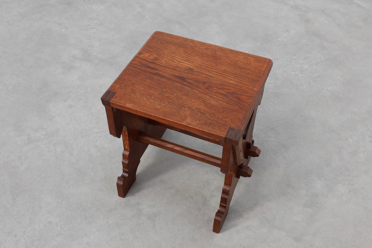 Tabouret belge Arts & Crafts en chêne, 1890-photo-2